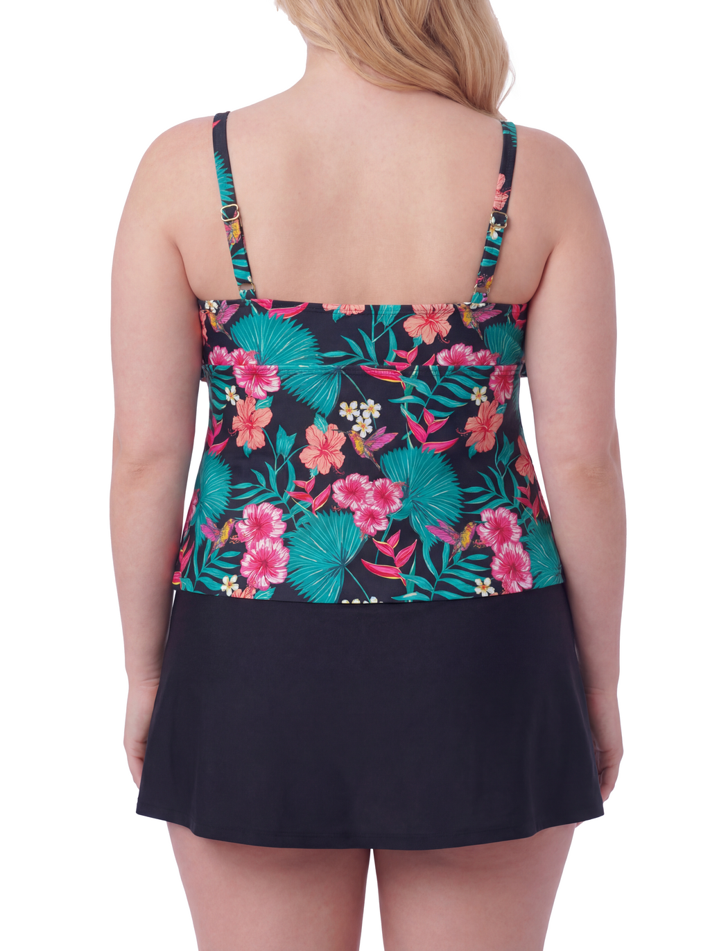 Floral Ruffle Tiered Tankini Set with High Waisted Skater Skirt - 2 Piece Tummy Control Swimsuit