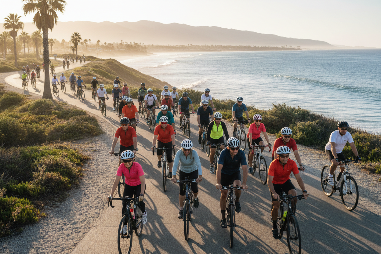 帮我生成一张很多的在骑行的过程